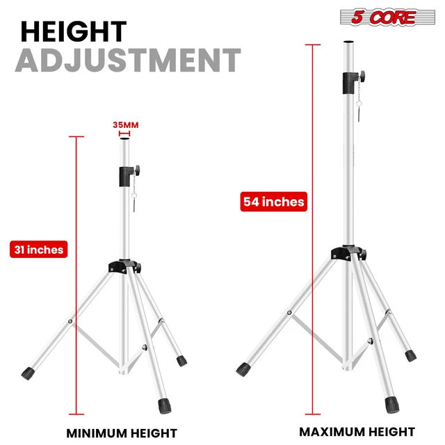 Alt view image 2 of 7 - 5 Core Speaker Stand Pair Height Adjustable 54" Heavy Duty PA DJ Tripod Studio Monitor Stands