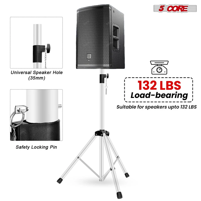 Alt view image 3 of 7 - 5 Core Speaker Stand Pair Height Adjustable 54" Heavy Duty PA DJ Tripod Studio Monitor Stands