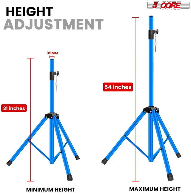 Alt view image 2 of 7 - 5 Core Speaker Stand Pair Height Adjustable 54" Heavy Duty PA DJ Tripod Studio Monitor Stands