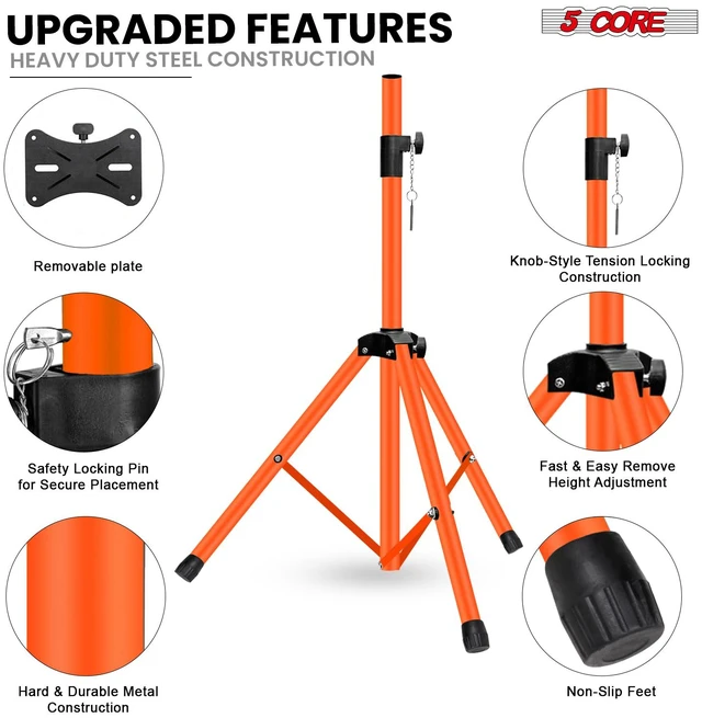 Alt view image 6 of 7 - 5 Core Speaker Stand Pair Height Adjustable 54" Heavy Duty PA DJ Tripod Studio Monitor Stands