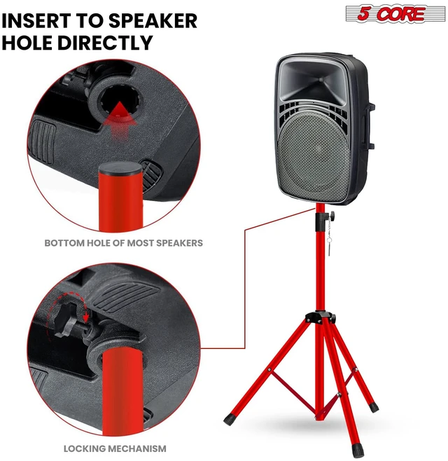 Alt view image 7 of 7 - 5 Core Speaker Stand Pair Height Adjustable 54" Heavy Duty PA DJ Tripod Studio Monitor Stands