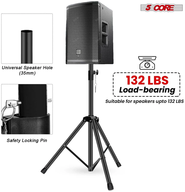 Alt view image 3 of 7 - 5 Core Speaker Stand Height Adjustable 54" Heavy Duty PA DJ Tripod Studio Monitor Stands