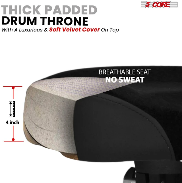 Alt view image 2 of 7 - 5 Core Drum Throne 4" Padded Seat w Backrest Airlift Adjustable Chair Ergonomic Drummer Stool