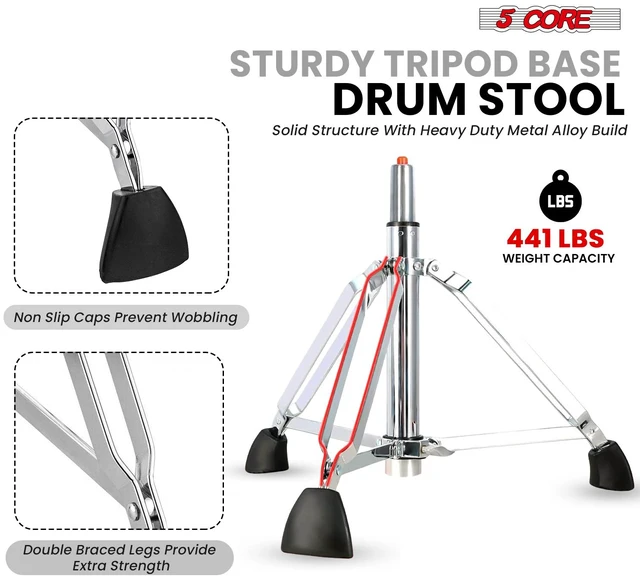 Alt view image 6 of 7 - 5 Core Drum Throne 4" Padded Seat w Backrest Airlift Adjustable Chair Ergonomic Drummer Stool