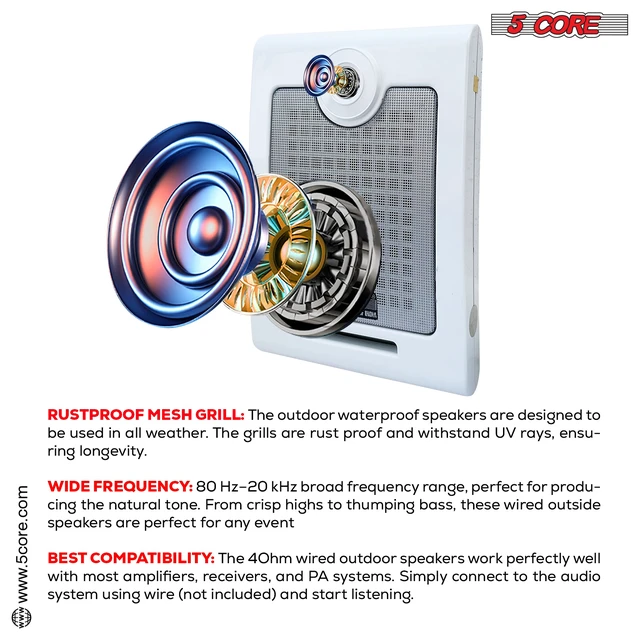 Alt view image 2 of 7 - 5Core Outdoor Speakers Stereo In Wall 500W In-Wall Audio System