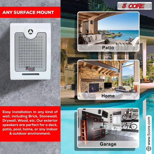 Alt view image 5 of 7 - 5Core Outdoor Speakers Stereo In Wall 500W In-Wall Audio System