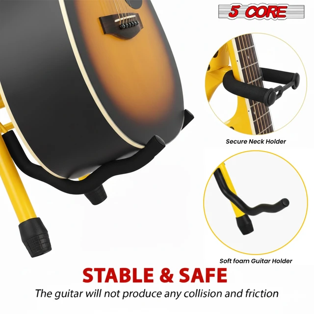 Alt view image 4 of 6 - 5 Core Guitar Stool with 3.15" Padded Seat and Backrest, Foldable Iron Frame, Built-In Guitar Neck Rest, Ergonomic Foot and Back Support, 29" Tall Chair for Musicians