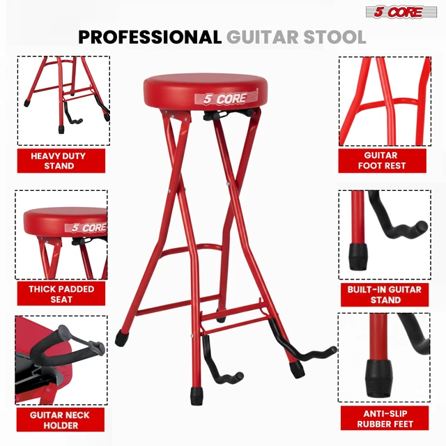 Alt view image 7 of 7 - 5Core Guitar Stool Padded Musician Seat Foldable Heavy Duty