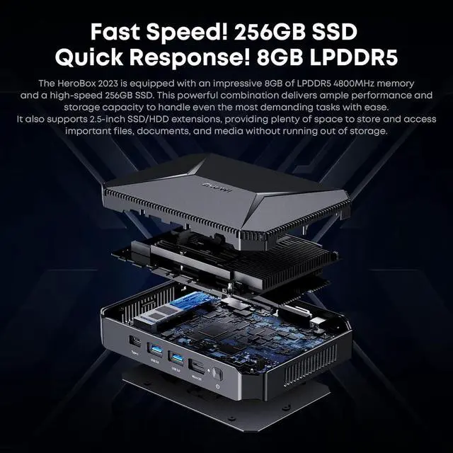 Alt view image 4 of 7 - CHUWI HeroBox Mini PC Windows 11 Mini Desktop Computer with Intel Celeron N100 Quad Core Processor, 8GB RAM 256GB SSD Mini Computer, Dual WiFi/BT/Gigabit Ethernet/VESA / 4K HD/USB 3.0