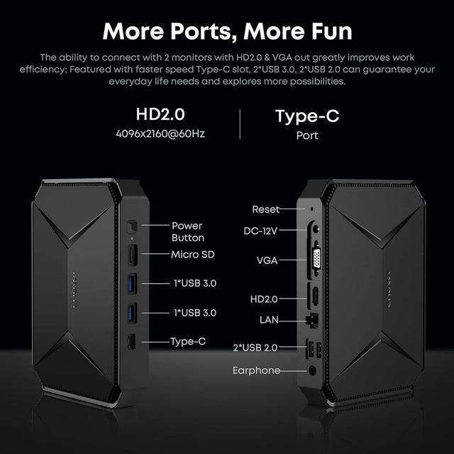 Alt view image 5 of 7 - CHUWI HeroBox Mini PC Windows 11 Mini Desktop Computer with Intel Celeron N100 Quad Core Processor, 8GB RAM 256GB SSD Mini Computer, Dual WiFi/BT/Gigabit Ethernet/VESA / 4K HD/USB 3.0