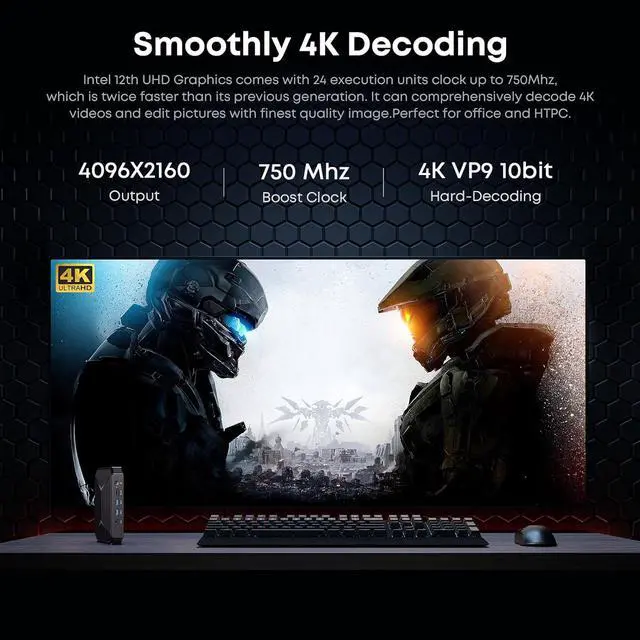 Alt view image 6 of 7 - CHUWI HeroBox Mini PC Windows 11 Mini Desktop Computer with Intel Celeron N100 Quad Core Processor, 8GB RAM 256GB SSD Mini Computer, Dual WiFi/BT/Gigabit Ethernet/VESA / 4K HD/USB 3.0