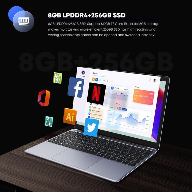 Alt view image 4 of 7 - CHUWI HeroBook Pro 14.1'' Laptop Computer, 8GB RAM 256GB SSD, Windows 11 Laptop, 1920x1080 FHD Display, Ultra Slim Notebook PC, WiFi, BT4.2
