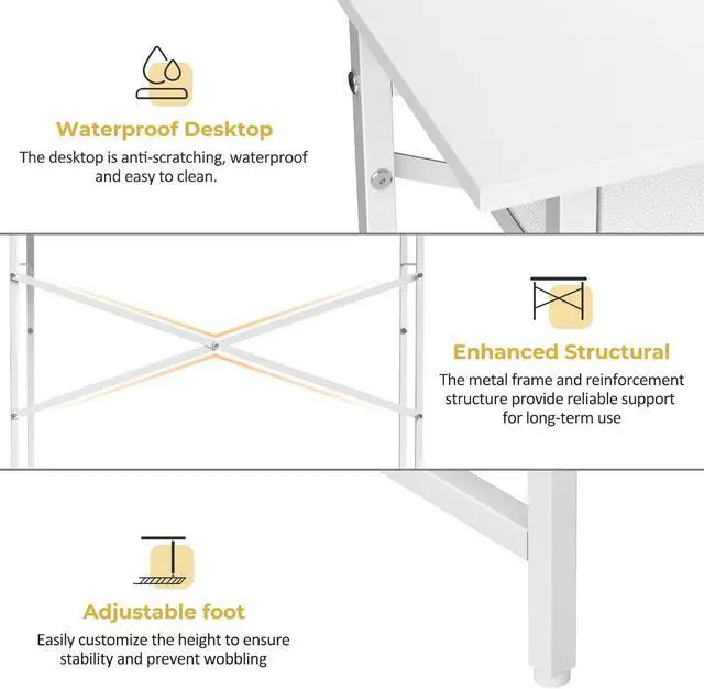 Alt view image 7 of 7 - White Writing Desk with 3 Drawers for Bedroom, 37.2 Inch Small Computer Desk for Small Spaces, Simple Study Desk for Kids Bedroom, Home Office, Dorm, Living Room, Small Vanity Make Up Desk, White