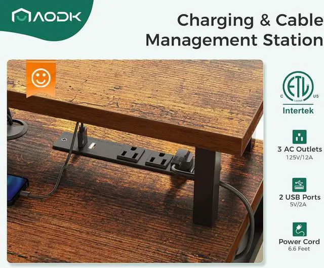 Alt view image 6 of 7 - Electric Standing Desk with Drawers & Keyboard Tray, 55 Inch Height Adjustable Gaming Desk with Power Outlets & LED Lights, Sit Stand Table with Monitor Stand for Home, Office, Rustic Brown
