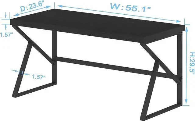 Alt view image 2 of 7 - HSH Black Desk, Modern Industrial Home Office Computer Desk, Laptop PC Desk for Student Work Writing Study Gaming, Simple Metal and Wooden Computer Table in Bedroom Living Room Workstation, 55 Inch