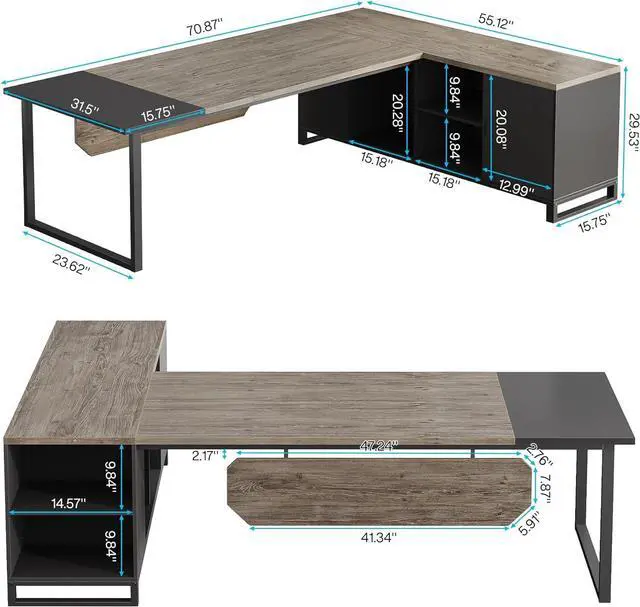 Alt view image 2 of 7 - Tribesigns 70.8-Inch Executive Desk with 55-Inch File Cabinet, Large L Shaped Computer Desk with Storage Cabinet and Shelves, Industrial L-Shaped Desk for Home Office, Retro Gray & Black