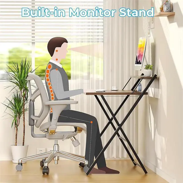 Alt view image 7 of 7 - GreenForest Folding Desk No Assembly Required Small Size, 2-Tier Foldable Computer Desk with Shelf for Home Office, Space Saving Portable Laptop Study Foldable Table for Small Spaces, Espresso