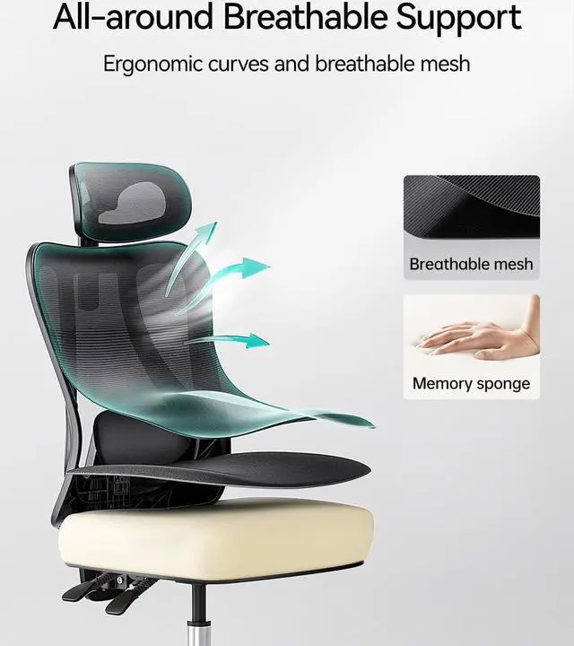 Alt view image 6 of 7 - Hbada P3 Ergonnomic Office Chair with 2D Adjustable Lumbar Support, Office Chair with Adjustable Headrest and Armrest, 145° Stepless Tilt Function, Black(No Footrest)