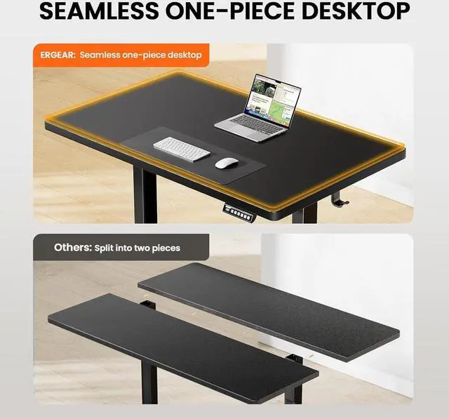 Alt view image 4 of 7 - ErGear Whole Piece Standing Desk, 48x24 Inch Thick Adjustable Desk with 4 Height Memory, Electric Sit Stand Desk with Cable Management Tray, Ergonomic Desk for Home Office, Black, EGESD73B