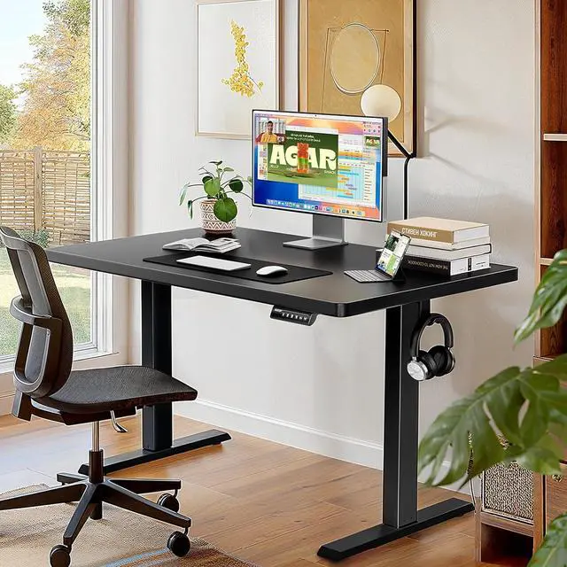 Alt view image 2 of 7 - ErGear Whole Piece Standing Desk, 48x24 Inch Thick Adjustable Desk with 4 Height Memory, Electric Sit Stand Desk with Cable Management Tray, Ergonomic Desk for Home Office, Black, EGESD73B