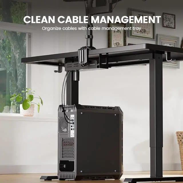 Alt view image 7 of 7 - ErGear Whole Piece Standing Desk, 48x24 Inch Thick Adjustable Desk with 4 Height Memory, Electric Sit Stand Desk with Cable Management Tray, Ergonomic Desk for Home Office, Black, EGESD73B