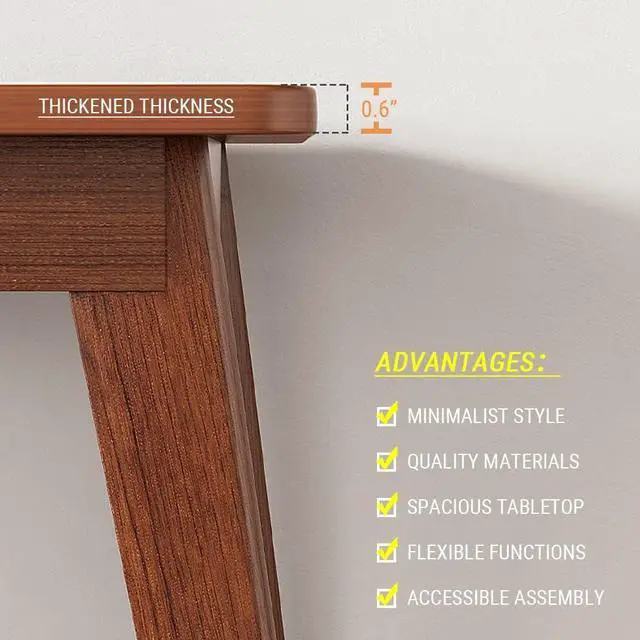 Alt view image 4 of 7 - Mid-Century Long Desk Table - 63" Simple Modern Extra Long 2-Person Wood Computer Workstation for Home Office Work in Walnut, 63" W x 20" D
