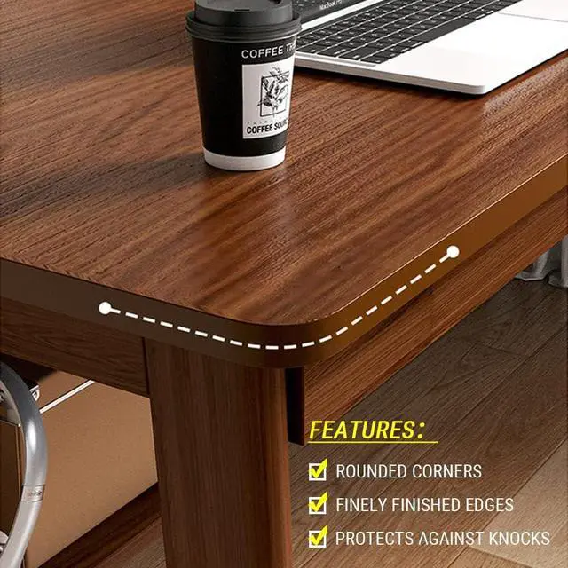 Alt view image 3 of 7 - Mid-Century Long Desk Table - 63" Simple Modern Extra Long 2-Person Wood Computer Workstation for Home Office Work in Walnut, 63" W x 20" D