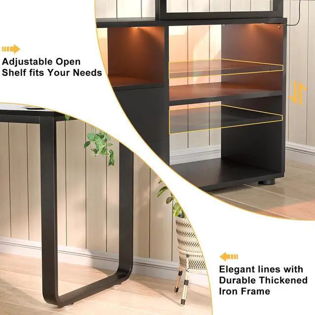 Alt view image 7 of 7 - Homieasy L Shaped Desk with File Cabinet & Power Outlet, Reversible 55 Inch Large Corner Computer Desks with LED Strip, L-Shaped Computer Desk with Drawers and Storage Shelves, Black