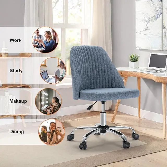 Alt view image 7 of 7 - Sweetcrispy Armless Office Chair Cute Desk Chair, Modern Fabric Home Office Desk Chairs with Wheels Adjustable Swivel Task Computer Vanity Chair for Small Spaces