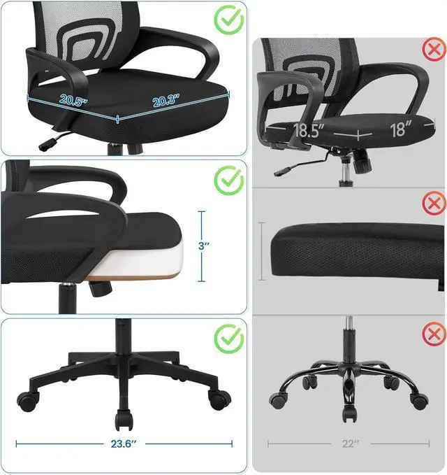 Alt view image 6 of 7 - Yaheetech Office Chair Mid Back Swivel Lumbar Support Desk Chair, Height Adjustable Computer Ergonomic Mesh Chair with Armrest Black, 2-Pack