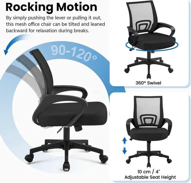 Alt view image 5 of 7 - Yaheetech Office Chair Mid Back Swivel Lumbar Support Desk Chair, Height Adjustable Computer Ergonomic Mesh Chair with Armrest Black, 2-Pack