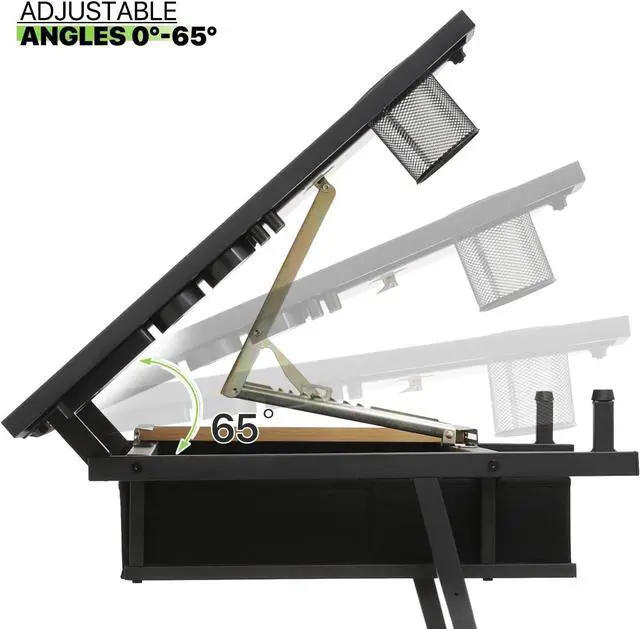 Alt view image 5 of 7 - Magshion Drafting Table Set Adjustable Height Artist Desk with Tilting Wooden Tabletop and Sliding Desktop, Multifunctional Art Desk with Stool and 2 Storage Drawers for Home Office School (Natural)