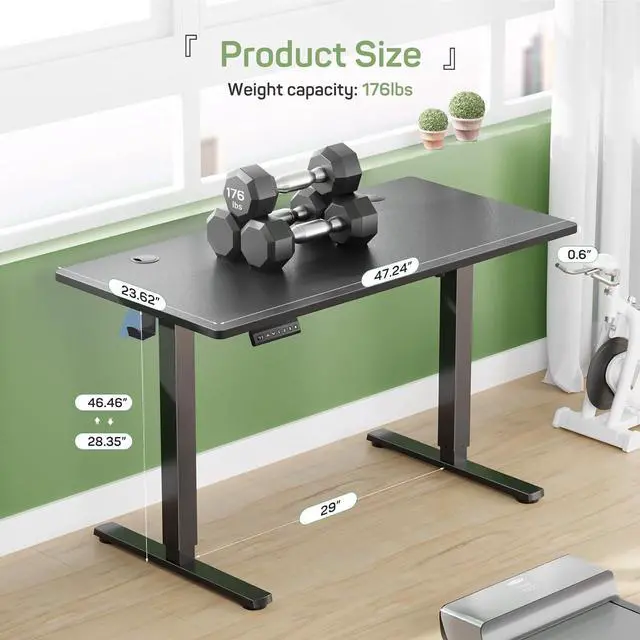 Alt view image 3 of 7 - Electric Height Adjustable Standing Desk, 48x24 Inches, Ergonomic Sit-to-Stand Rising Computer Table for Home Office
