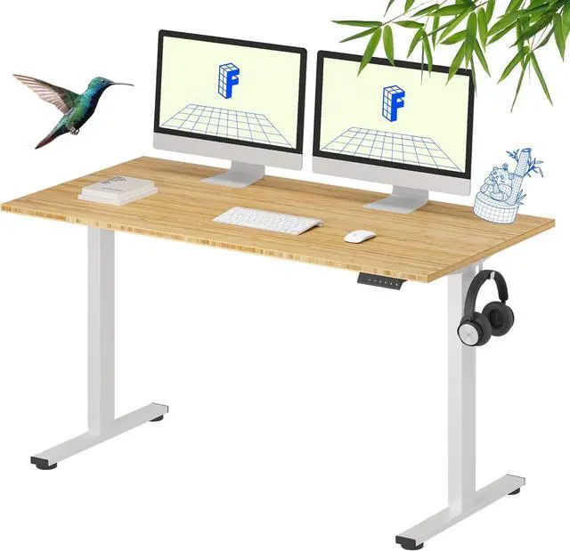 Main image of FLEXISPOT EN1 Bamboo Standing Desk, 55 x 28 Inches Whole-Piece Electric Adjustable Height Desk Sit Stand Desk, Home Office Table Stand up Desk (White Frame + Bamboo Top, 2 Packages)