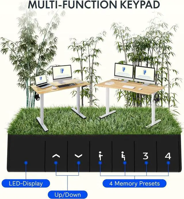 Alt view image 3 of 7 - FLEXISPOT EN1 Bamboo Standing Desk, 55 x 28 Inches Whole-Piece Electric Adjustable Height Desk Sit Stand Desk, Home Office Table Stand up Desk (White Frame + Bamboo Top, 2 Packages)