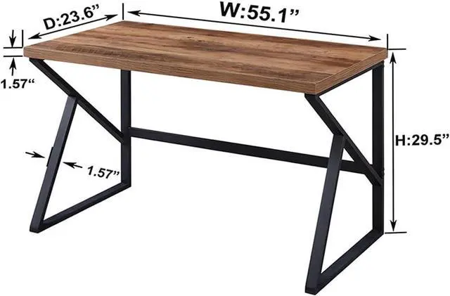 Alt view image 2 of 7 - HSH Minimalist PC Desk, Industrial Home Office Desk, Sturdy Wood and Metal Desk, Rustic Vintage Oak 55 Inch Work Study Writing Desks Computer Table for Living Room Bedroom