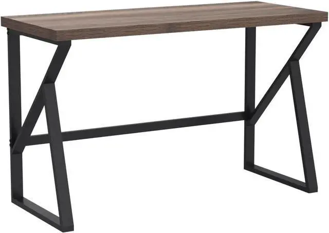 Alt view image 5 of 7 - HSH Minimalist PC Desk, Industrial Home Office Desk, Sturdy Wood and Metal Desk, Rustic Vintage Oak 55 Inch Work Study Writing Desks Computer Table for Living Room Bedroom