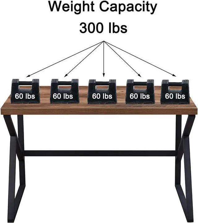 Alt view image 7 of 7 - HSH Minimalist PC Desk, Industrial Home Office Desk, Sturdy Wood and Metal Desk, Rustic Vintage Oak 55 Inch Work Study Writing Desks Computer Table for Living Room Bedroom