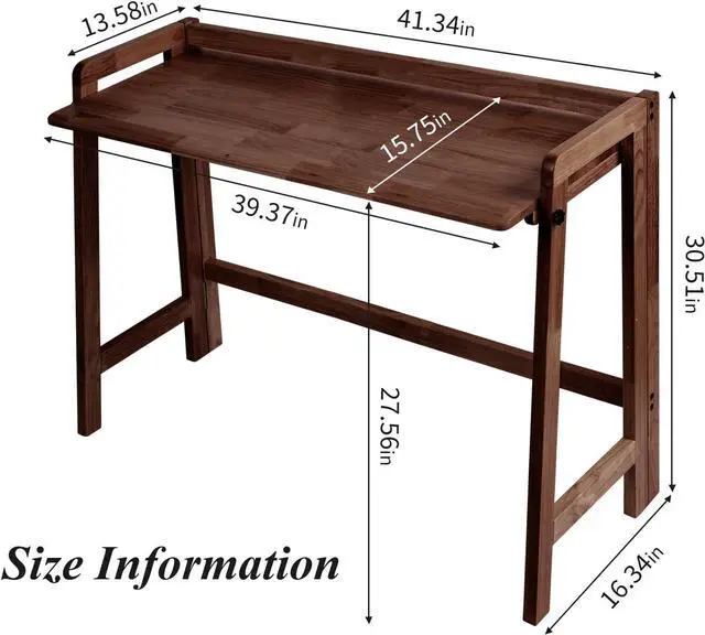 Alt view image 2 of 7 - Computer Desk, Foldable Desk, Home Office Desks, Solid Wood Writing Desk, Mid Century Modern Desks, Oak Study Table, Folding Desks for Small Spaces, 39.4 W x 27.6 H x 13.6 D Inches, Walnut