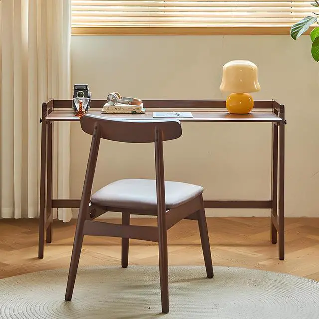 Alt view image 3 of 7 - Computer Desk, Foldable Desk, Home Office Desks, Solid Wood Writing Desk, Mid Century Modern Desks, Oak Study Table, Folding Desks for Small Spaces, 39.4 W x 27.6 H x 13.6 D Inches, Walnut