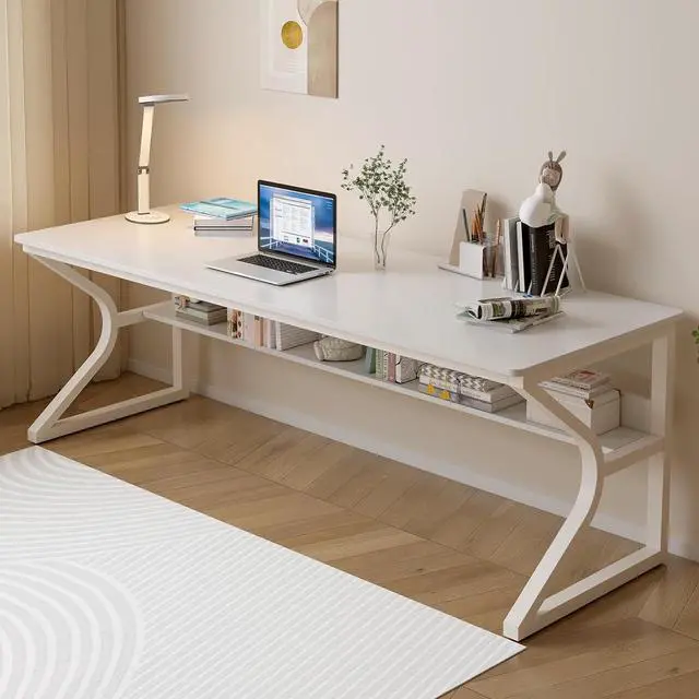Main image of Extra Long Desk with Bookshelf - 71" Double Long Writing Table for 2-Person Workstation, Modern Study Work Computer Desk for Home and Office, Warm White