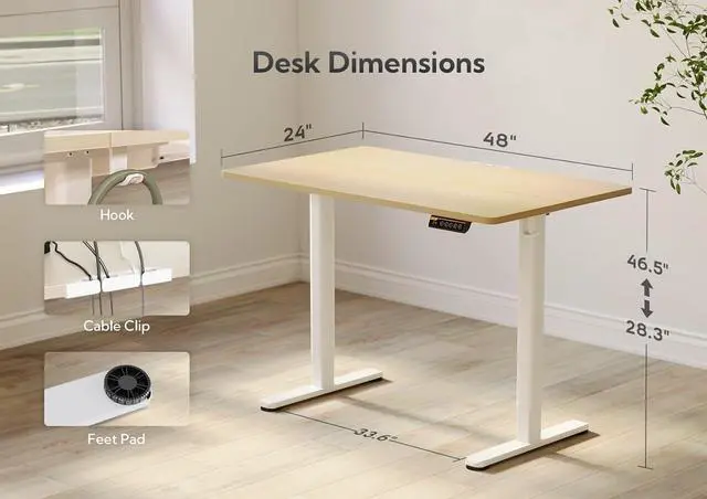 Alt view image 3 of 7 - Electric Standing Desk, Adjustable Height Stand up Desk, 48x24 Inches Sit Stand Home Office Desk with Splice Board, White Frame/Nature Top
