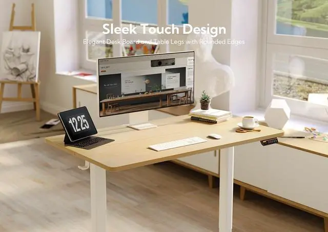 Alt view image 5 of 7 - Electric Standing Desk, Adjustable Height Stand up Desk, 48x24 Inches Sit Stand Home Office Desk with Splice Board, White Frame/Nature Top