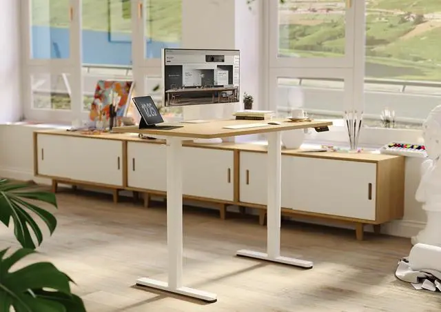 Alt view image 6 of 7 - Electric Standing Desk, Adjustable Height Stand up Desk, 48x24 Inches Sit Stand Home Office Desk with Splice Board, White Frame/Nature Top