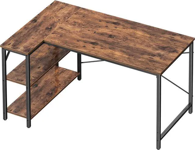 Main image of Huuger 47 Inches L Shaped Desk, Computer Desk with Reversible Storage Shelves, Gaming Desk, Corner Desk Home Office Desks, Writing Desk Study Desk with Metal Frame, Rustic Brown