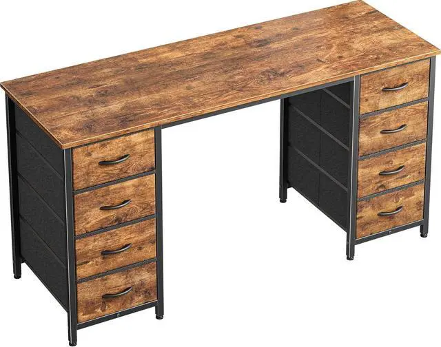 Main image of Huuger 47 Inch Computer Desk with 8 Drawers, Office Desk Work Desk for Home Office, Study, Gaming Desk with Fabric Drawers, Large Storage, Rustic Brown