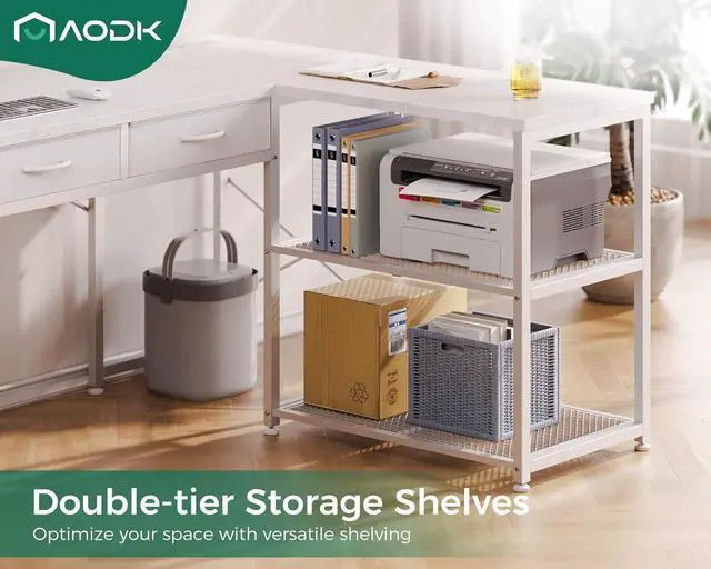 Alt view image 7 of 7 - AODK 53 Inch L Shaped Computer Desk with Drawers, Corner Desk with Power Outlets & Reversible Storage Shelves, Movable CPU Stand for Home Office Gaming, White