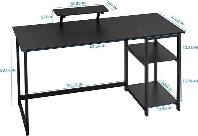 Alt view image 3 of 7 - GreenForest Computer Home Office Desk with Monitor Stand and Storage Shelves on Left or Right Side,47 inch Modern Writing Study PC Laptop Work Table,Black