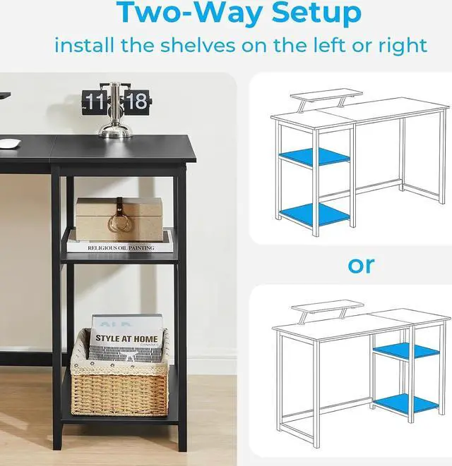 Alt view image 4 of 7 - GreenForest Computer Home Office Desk with Monitor Stand and Storage Shelves on Left or Right Side,47 inch Modern Writing Study PC Laptop Work Table,Black