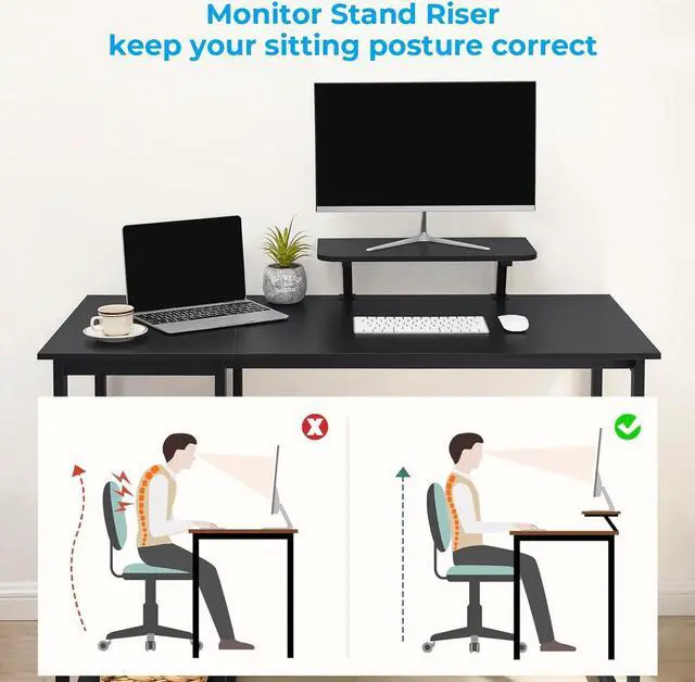 Alt view image 6 of 7 - GreenForest Computer Home Office Desk with Monitor Stand and Storage Shelves on Left or Right Side,47 inch Modern Writing Study PC Laptop Work Table,Black